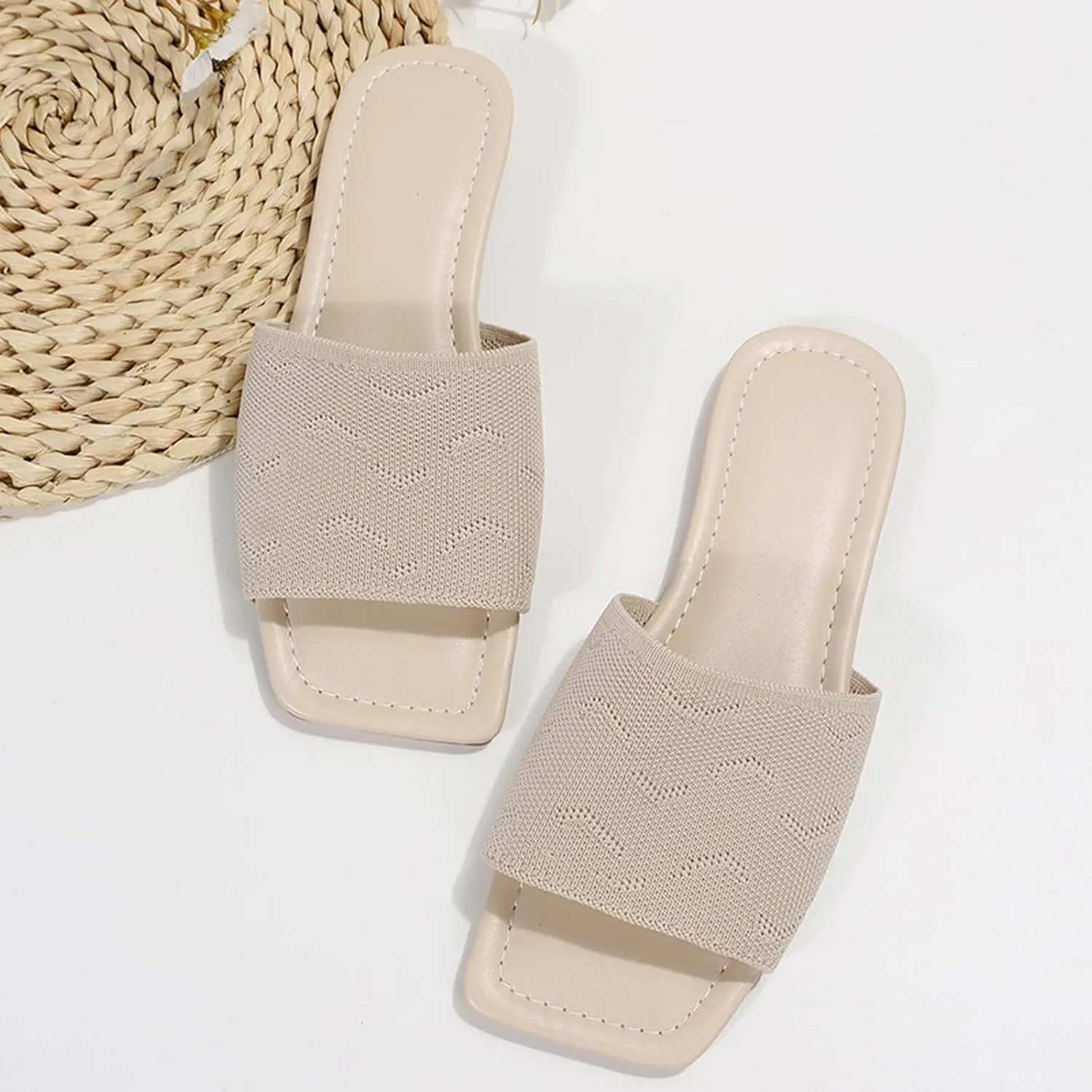 Hbeylia Sandals for Women Dressy Summer Fashion Knitted Square Open Toe Gladiator Flip Flops Comfortable Bohemian Slip On Indoor Outdoor Dressy Boho Casual Sandals