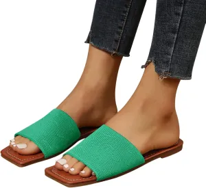 Hbeylia Sandals for Women Dressy Summer Fashion Knitted Square Open Toe Gladiator Flip Flops Comfortable Bohemian Slip On Indoor Outdoor Dressy Boho Casual Sandals