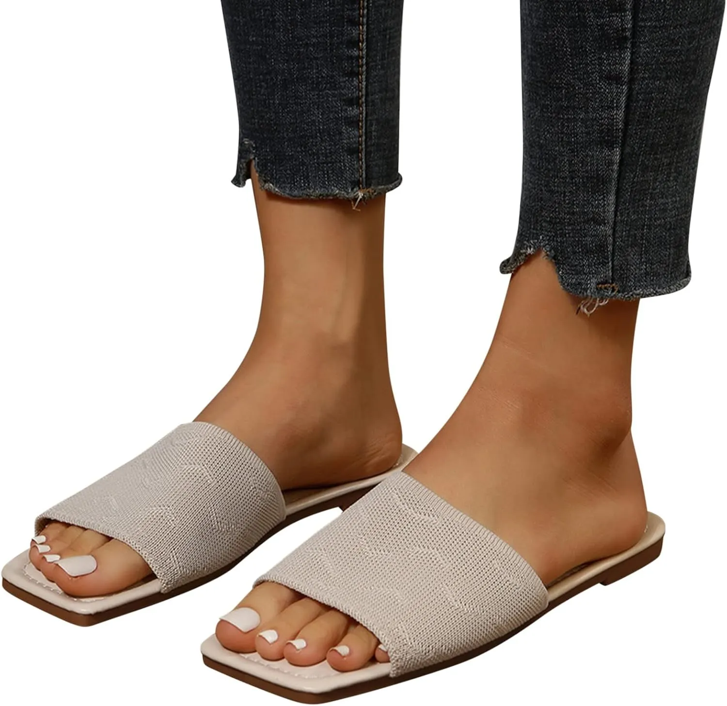 Hbeylia Sandals for Women Dressy Summer Fashion Knitted Square Open Toe Gladiator Flip Flops Comfortable Bohemian Slip On Indoor Outdoor Dressy Boho Casual Sandals