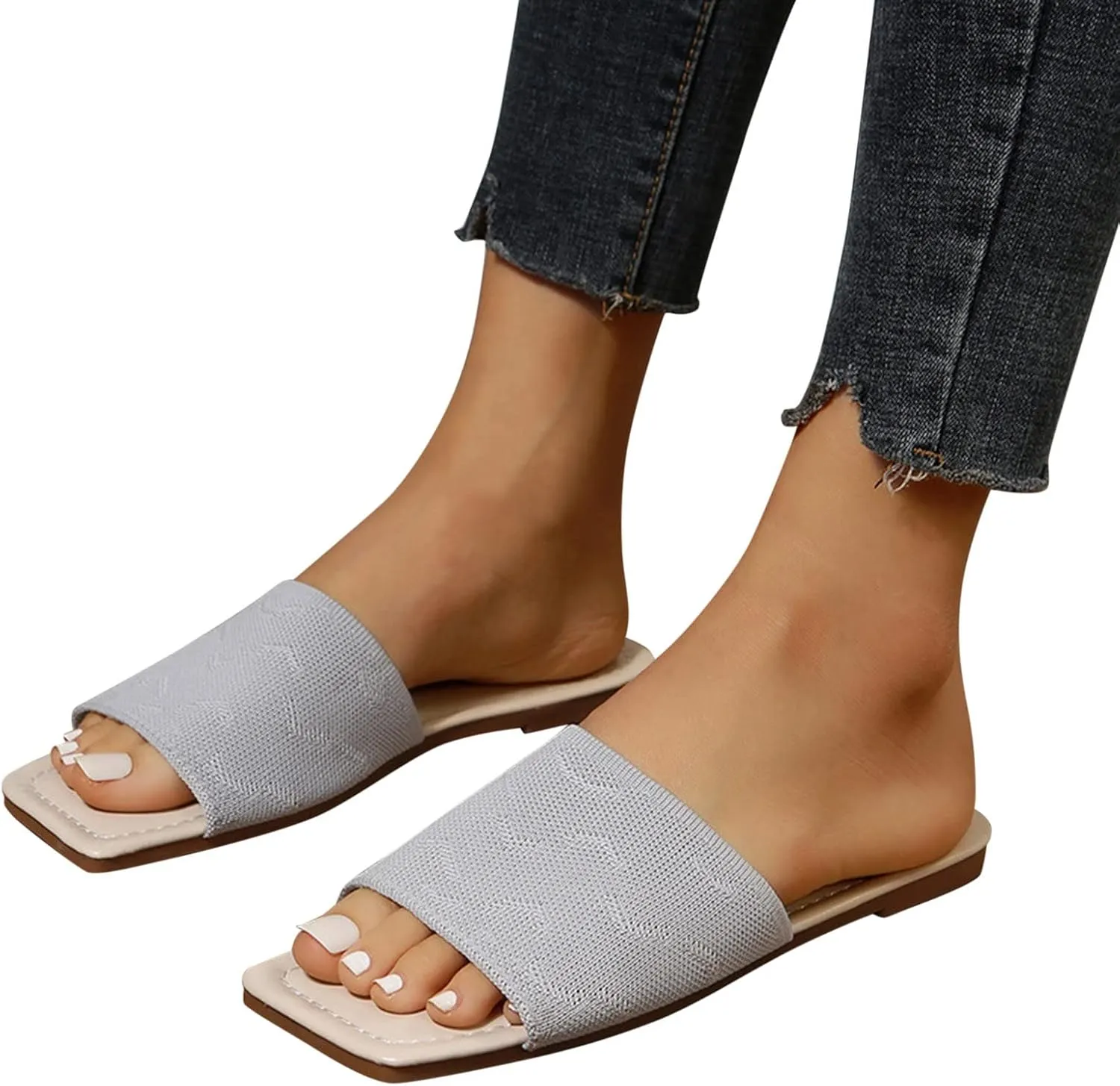 Hbeylia Sandals for Women Dressy Summer Fashion Knitted Square Open Toe Gladiator Flip Flops Comfortable Bohemian Slip On Indoor Outdoor Dressy Boho Casual Sandals
