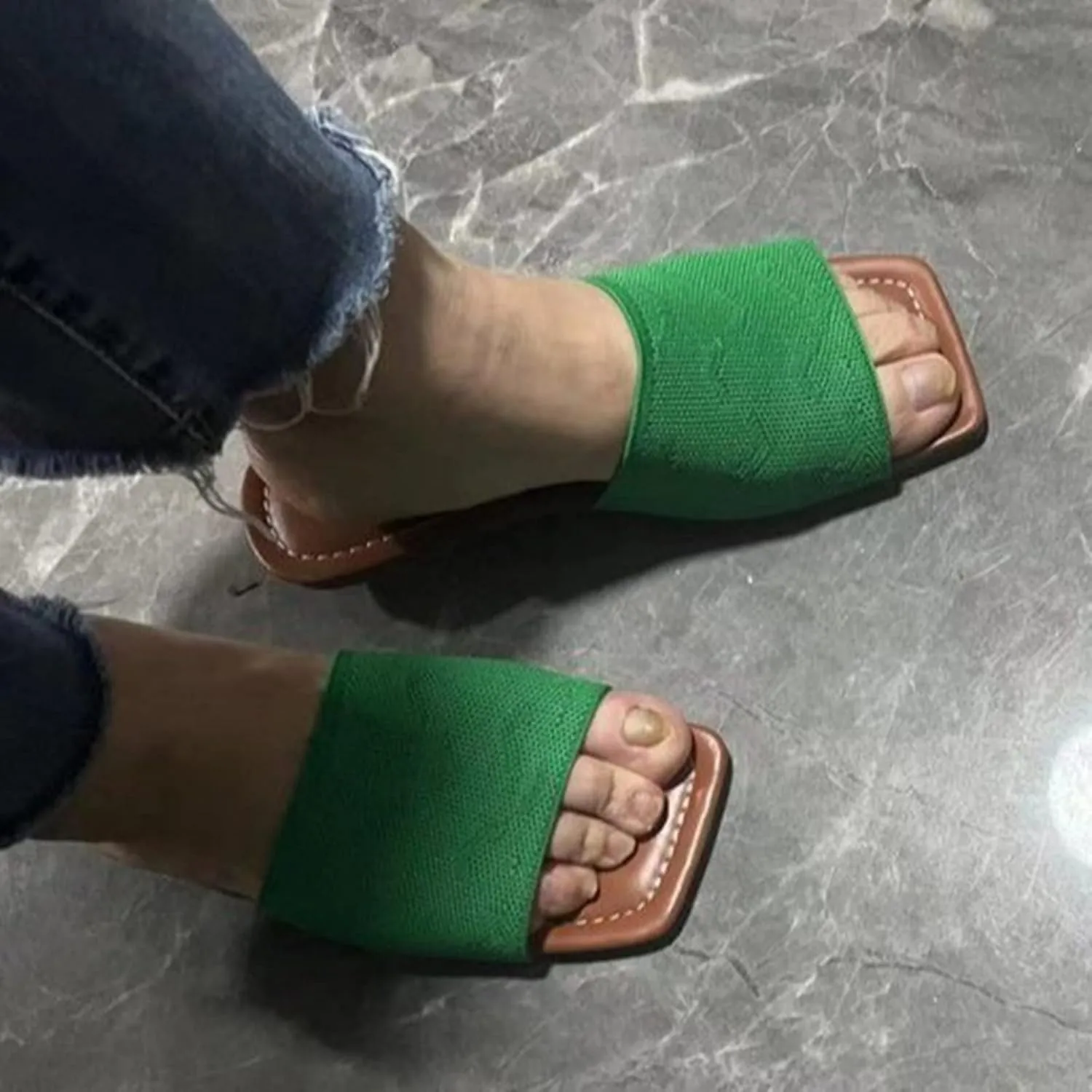Hbeylia Sandals for Women Dressy Summer Fashion Knitted Square Open Toe Gladiator Flip Flops Comfortable Bohemian Slip On Indoor Outdoor Dressy Boho Casual Sandals