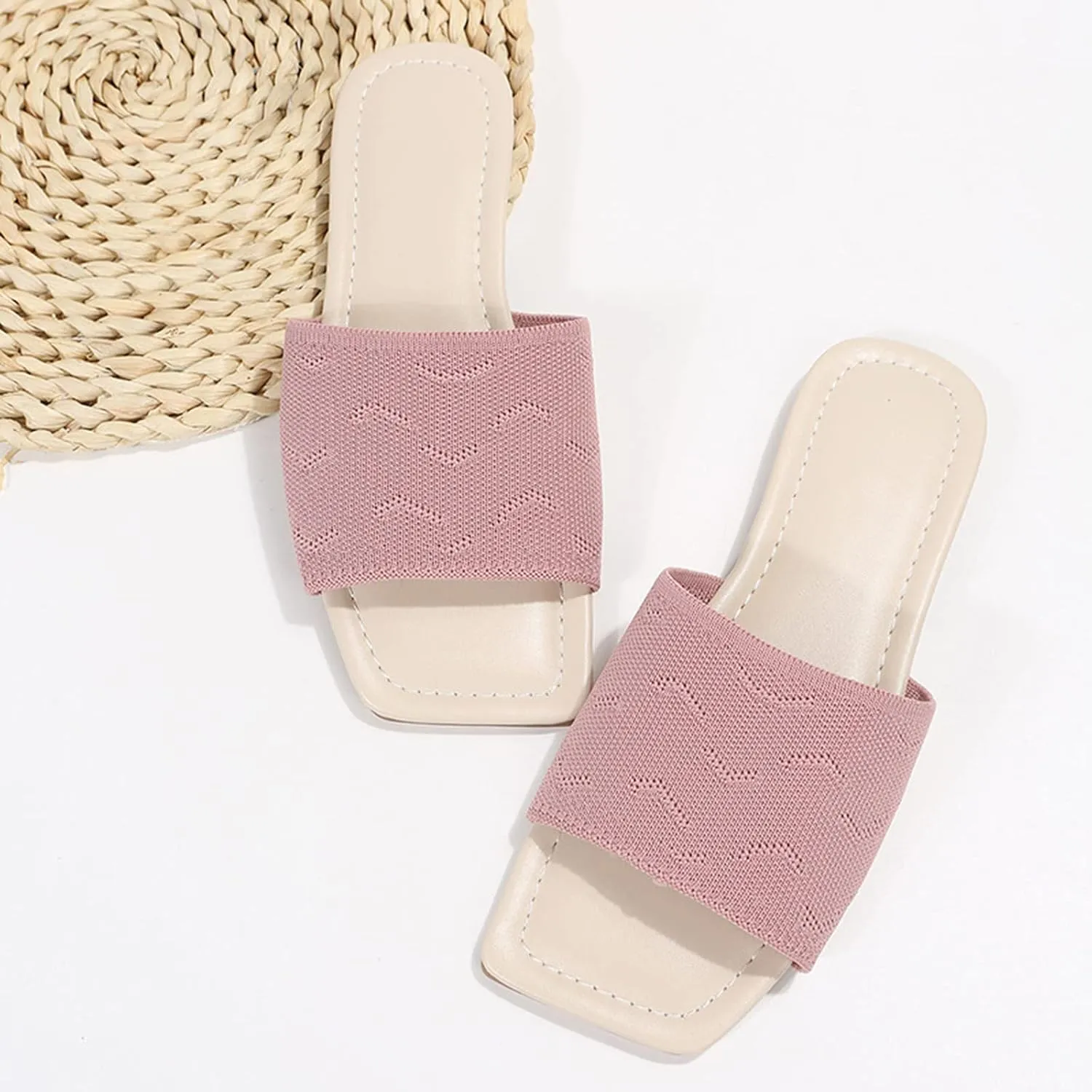 Hbeylia Sandals for Women Dressy Summer Fashion Knitted Square Open Toe Gladiator Flip Flops Comfortable Bohemian Slip On Indoor Outdoor Dressy Boho Casual Sandals