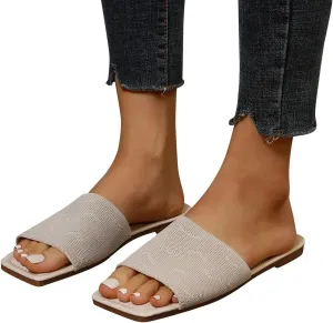 Hbeylia Sandals for Women Dressy Summer Fashion Knitted Square Open Toe Gladiator Flip Flops Comfortable Bohemian Slip On Indoor Outdoor Dressy Boho Casual Sandals