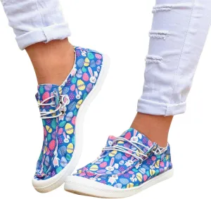 Hbeylia Women Shoes Linen Canvas Slip On Sneakers Lace Up Style Loafers Casual Printed Slip-On Flats Play Sneakers Lightweight Comfortable Sport Walking Shoes Loafers Tenis para Mujeres