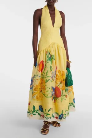 HBZ1257 Floral Print Backless Maxi Dress