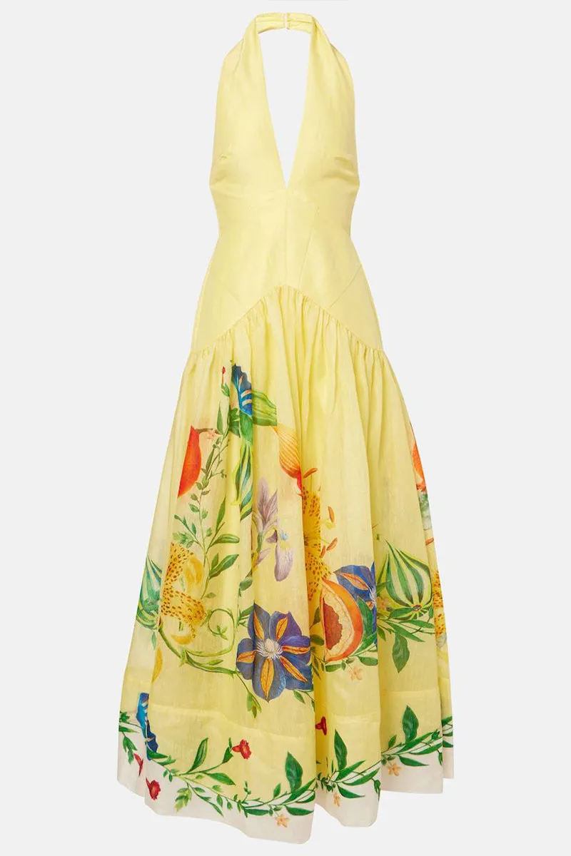 HBZ1257 Floral Print Backless Maxi Dress