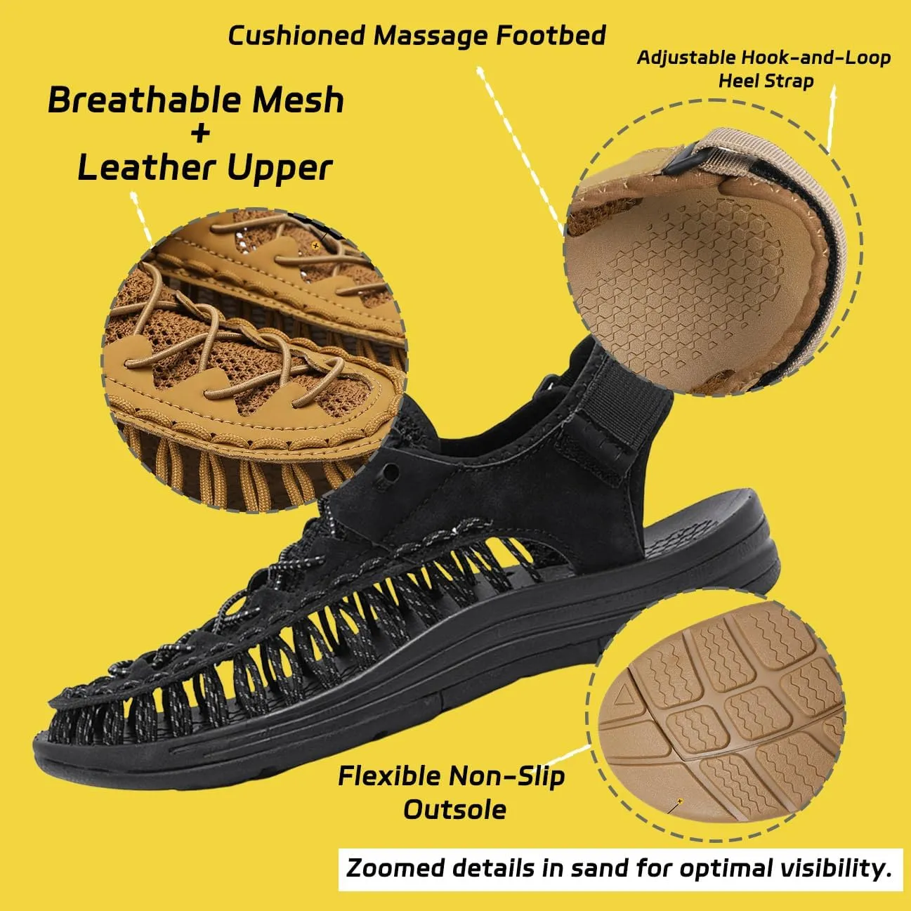 HESBITEUL Mens Sport Sandals Outdoor: Non-Slip MD Slide for Trail Hiking