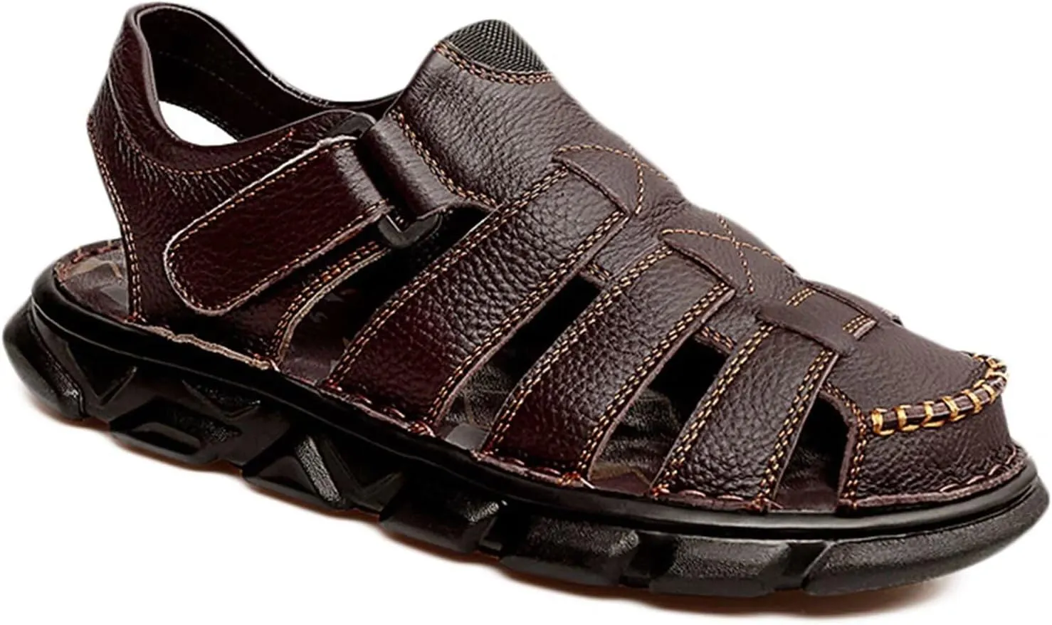 HNVAVQ Men Closed Toe Walking Sandals Leather Sports Outdoor Sandals Summer Holidays Beach Fisherman Sandals Waterproof