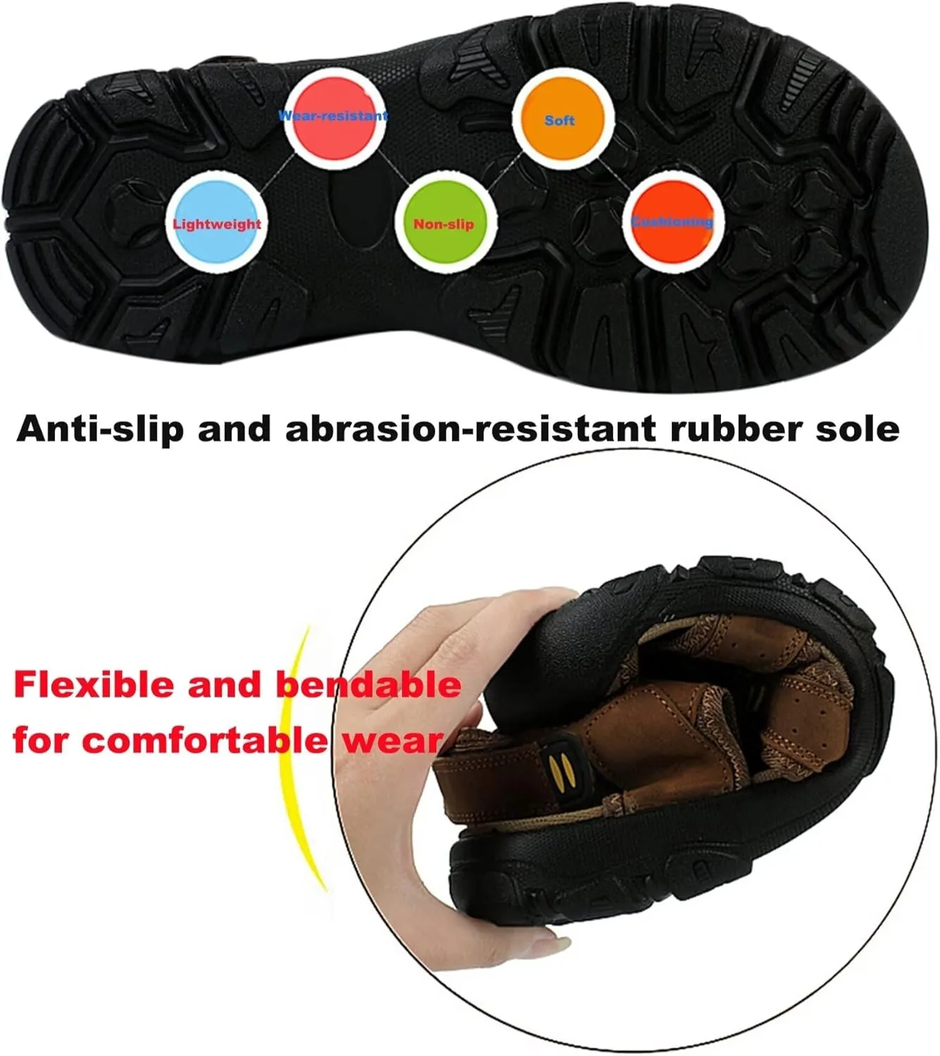 HNVAVQ Mens Outdoor Casual Sandals Leather Closed Toe Sandals Anti Slip Beach Sandals Waterproof Fishing Shoes