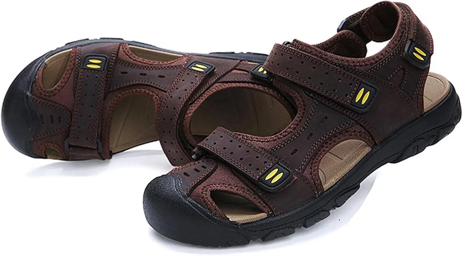 HNVAVQ Mens Outdoor Casual Sandals Leather Closed Toe Sandals Anti Slip Beach Sandals Waterproof Fishing Shoes