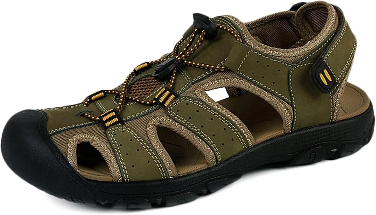 HNVAVQ Mens Outdoor Casual Sandals Leather Closed Toe Sandals Anti Slip Beach Sandals Waterproof Fishing Shoes