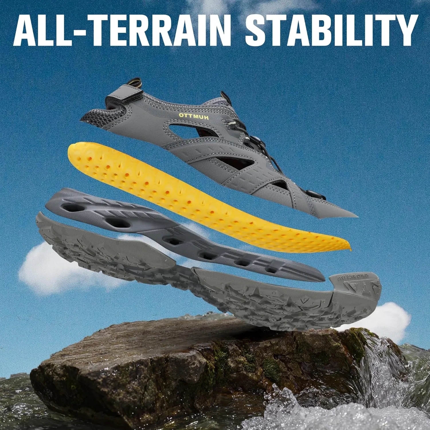 HUMTTO Men's Amphibious Closed Toe Hiking Sandals Quick-Dry Water Shoes Non-Slip Athletic Adjustable Outdoor Fisherman Beach Summer Walking Travel Shoe