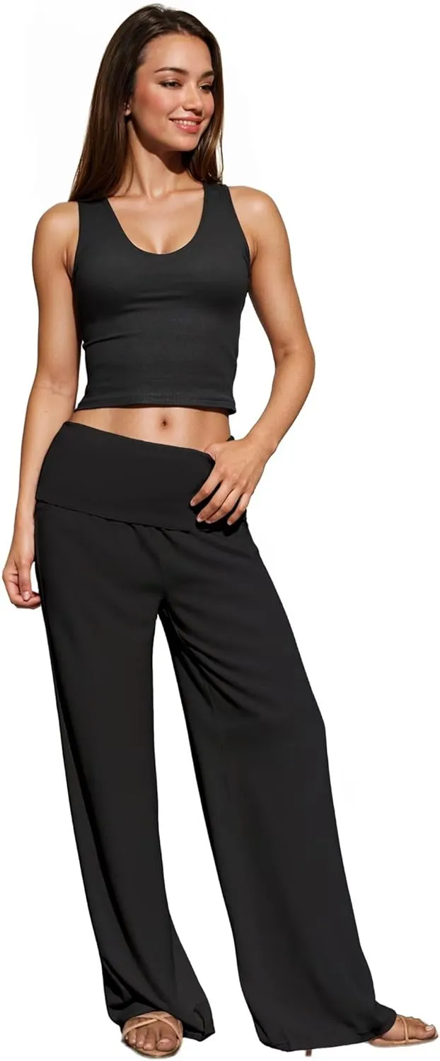 Hybrid & Company Womens Super Comfy Flowy Wide Leg Palazzo Pants Made in USA