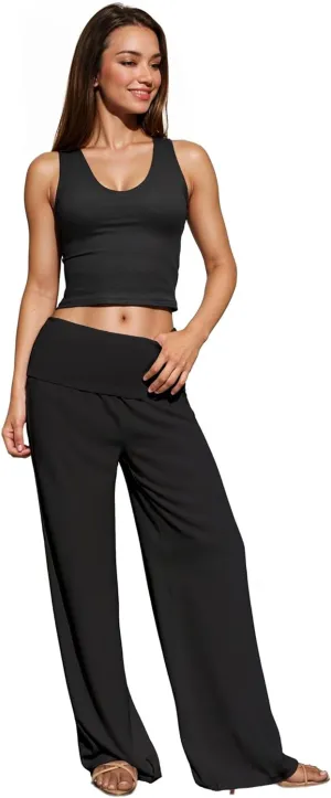 Hybrid & Company Womens Super Comfy Flowy Wide Leg Palazzo Pants Made in USA