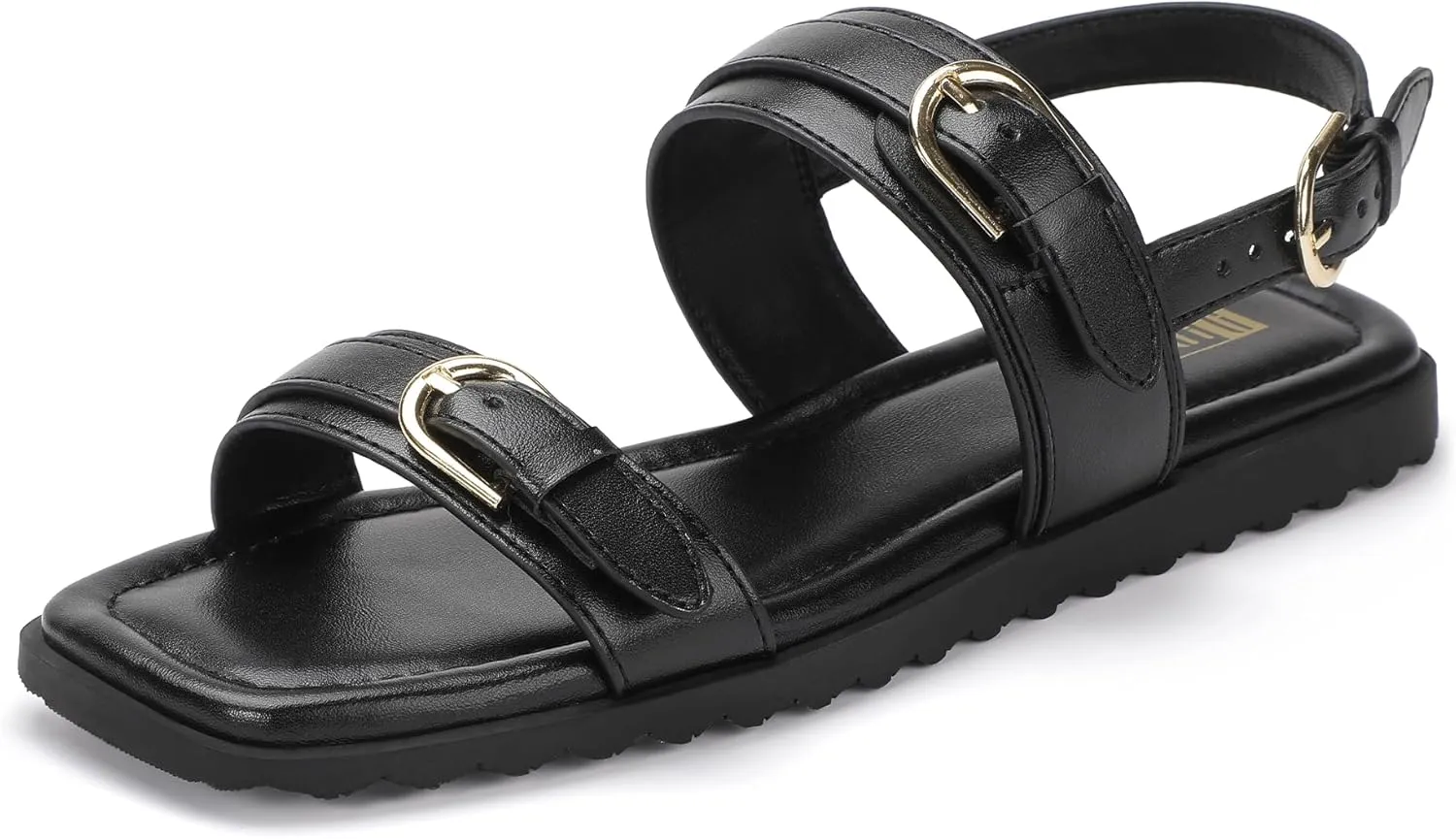 IDIFU Women's Flat Sandals Square Open Toe with Buckles Ankle Strap Slingback Dress Sandal Wedding Prom Beach Comfortable Fashion Summer Dressy Ladies Sandals