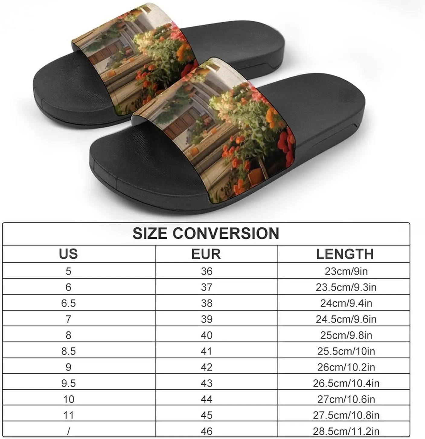 Italian Flowers Town Home Slippers Non-Slip Open Toe PVC Shower Slippers Sandals for Men Women
