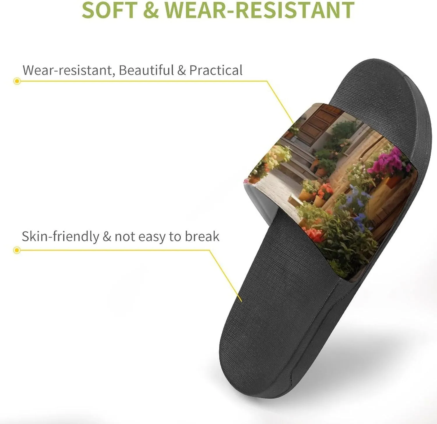 Italian Flowers Town Home Slippers Non-Slip Open Toe PVC Shower Slippers Sandals for Men Women
