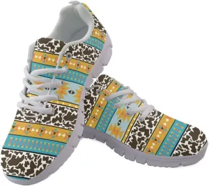 Jeiento Athletic Sneakers for Women＆Men Ethnic Style Mesh Running Shoes Workout Sneakers Lace-up Tennis Shoes Non Slip Gym Sports Shoes