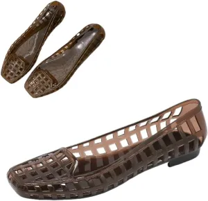 Jelly Mesh Ballet Flats for Women Clear Jelly Sandals Hollow Water Slides Slip on House Slippers Wide Lightweight Breathable No Slip Low Heel Dressy Ballerina Shoes Summer Beach Party Cruise Vacation