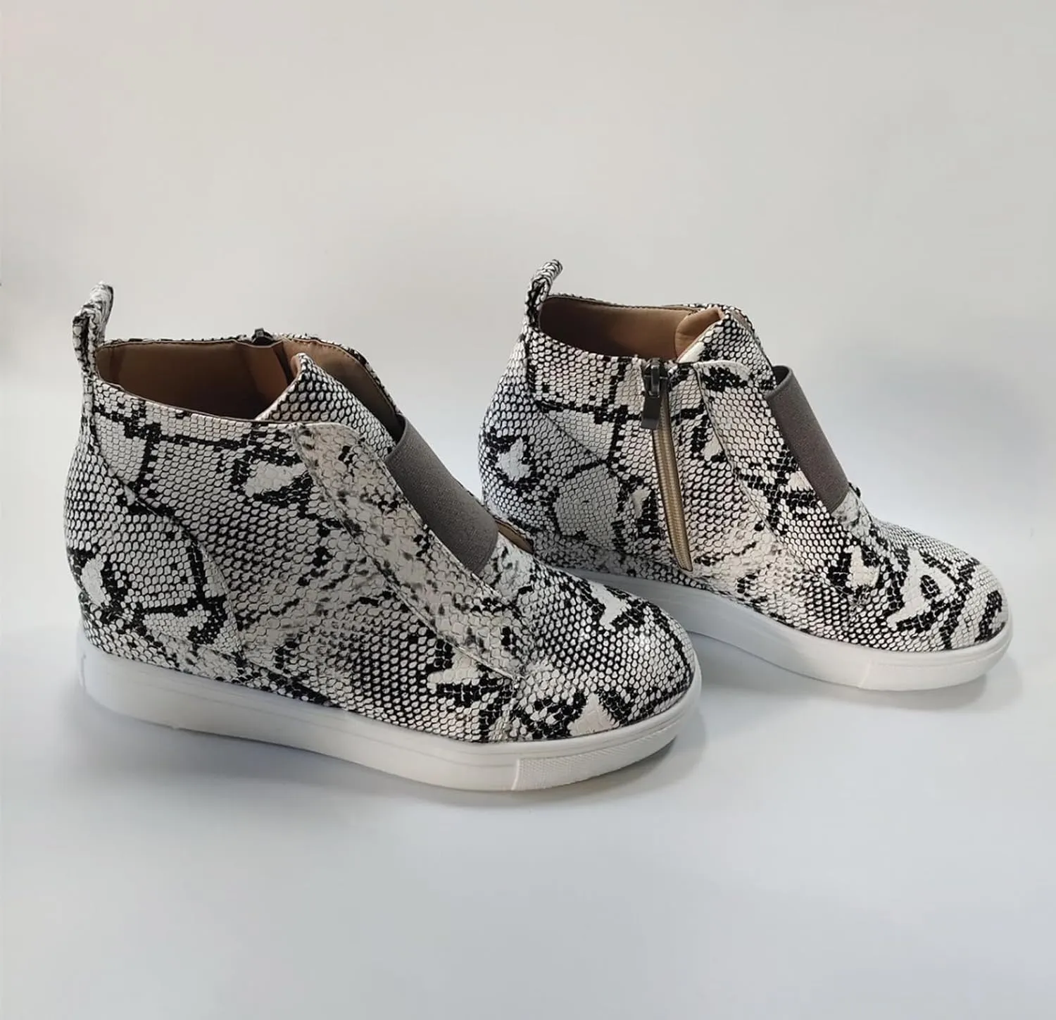 JITUUE Fashion Wedge Sneakers for Women High Top Slip on Platform Shoes Hidden Heel Casual Zipper Ankle Boots