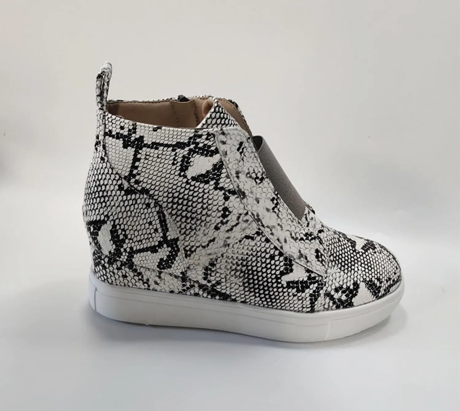 JITUUE Fashion Wedge Sneakers for Women High Top Slip on Platform Shoes Hidden Heel Casual Zipper Ankle Boots