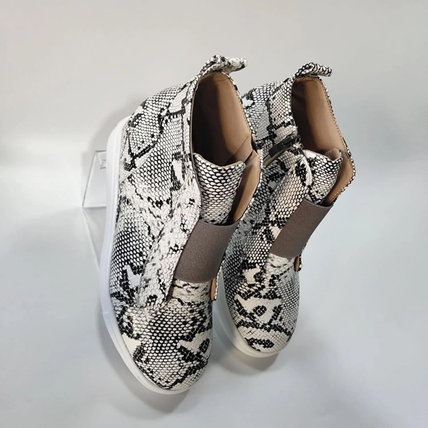JITUUE Fashion Wedge Sneakers for Women High Top Slip on Platform Shoes Hidden Heel Casual Zipper Ankle Boots