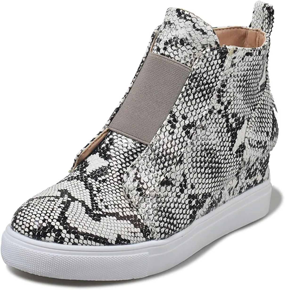 JITUUE Fashion Wedge Sneakers for Women High Top Slip on Platform Shoes Hidden Heel Casual Zipper Ankle Boots