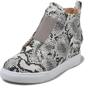 JITUUE Fashion Wedge Sneakers for Women High Top Slip on Platform Shoes Hidden Heel Casual Zipper Ankle Boots