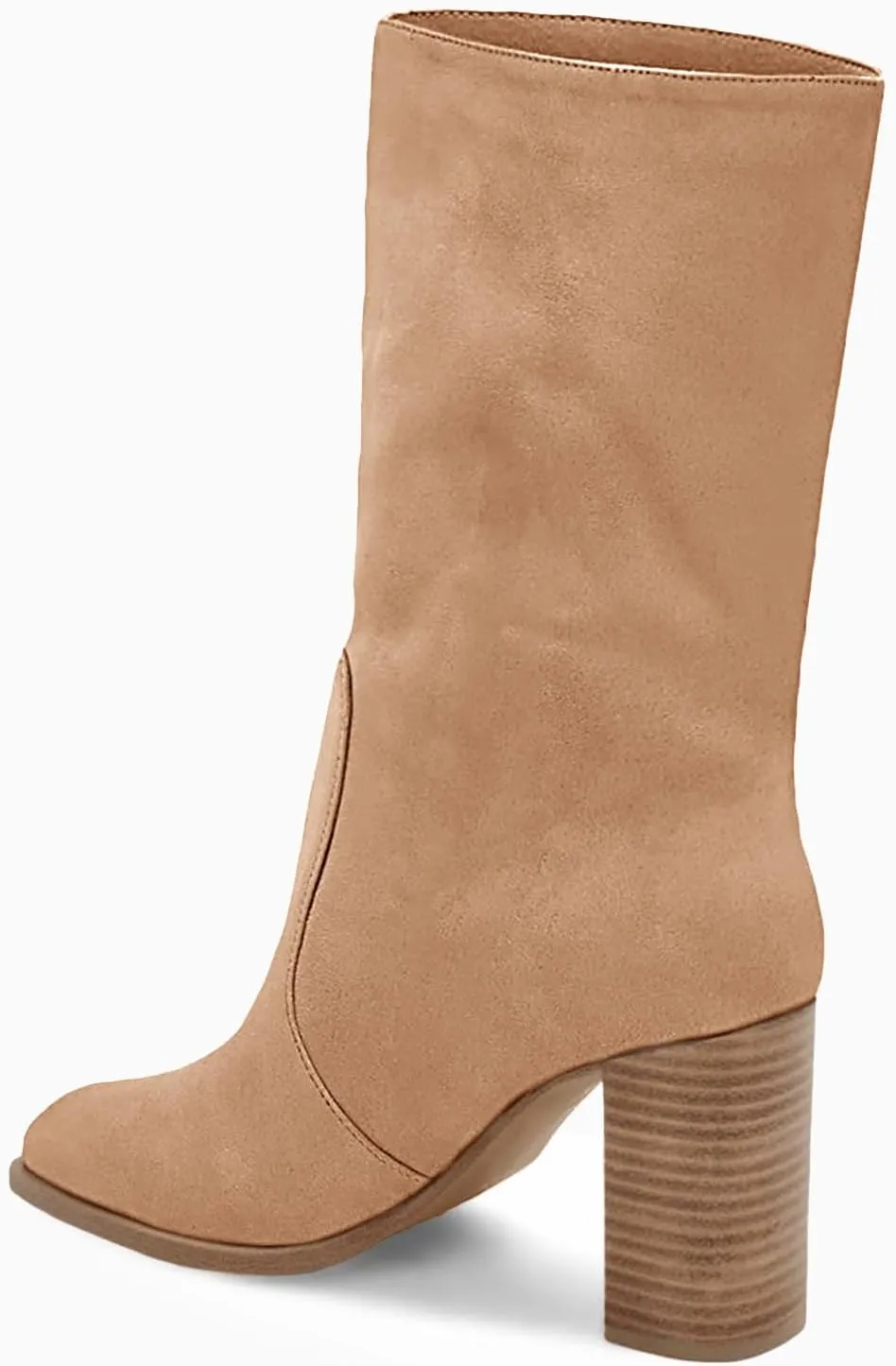 Juliet Holy Women’s Mid-calf Boots Chunky Stacked Heel Square Toe Side Zipper Slip-on Suede Winter Booties