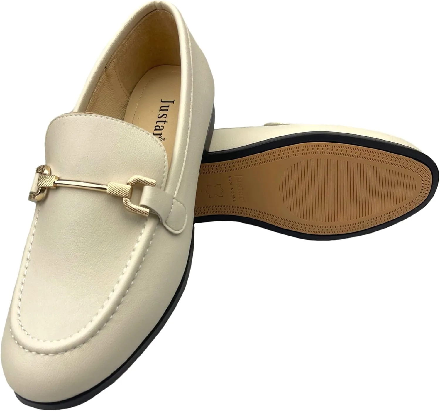 Justar Women's Genuine Leather Buckle Loafers Dress Shoes Casual Flats Low Heel Slip on Driving Penny Loafer for Women