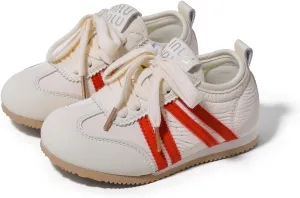 Kids Casual Athletic Sneakers, White with Black Stripes, Lace-up Style (Beige, Toddler, Men's, 9.5, Digital, US Shoe System, Medium (Medium))