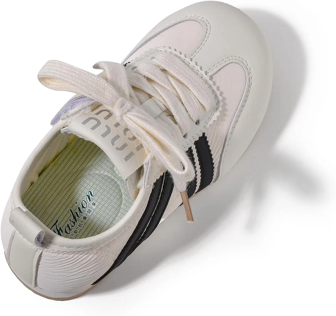 Kids Casual Athletic Sneakers, White with Black Stripes, Lace-up Style
