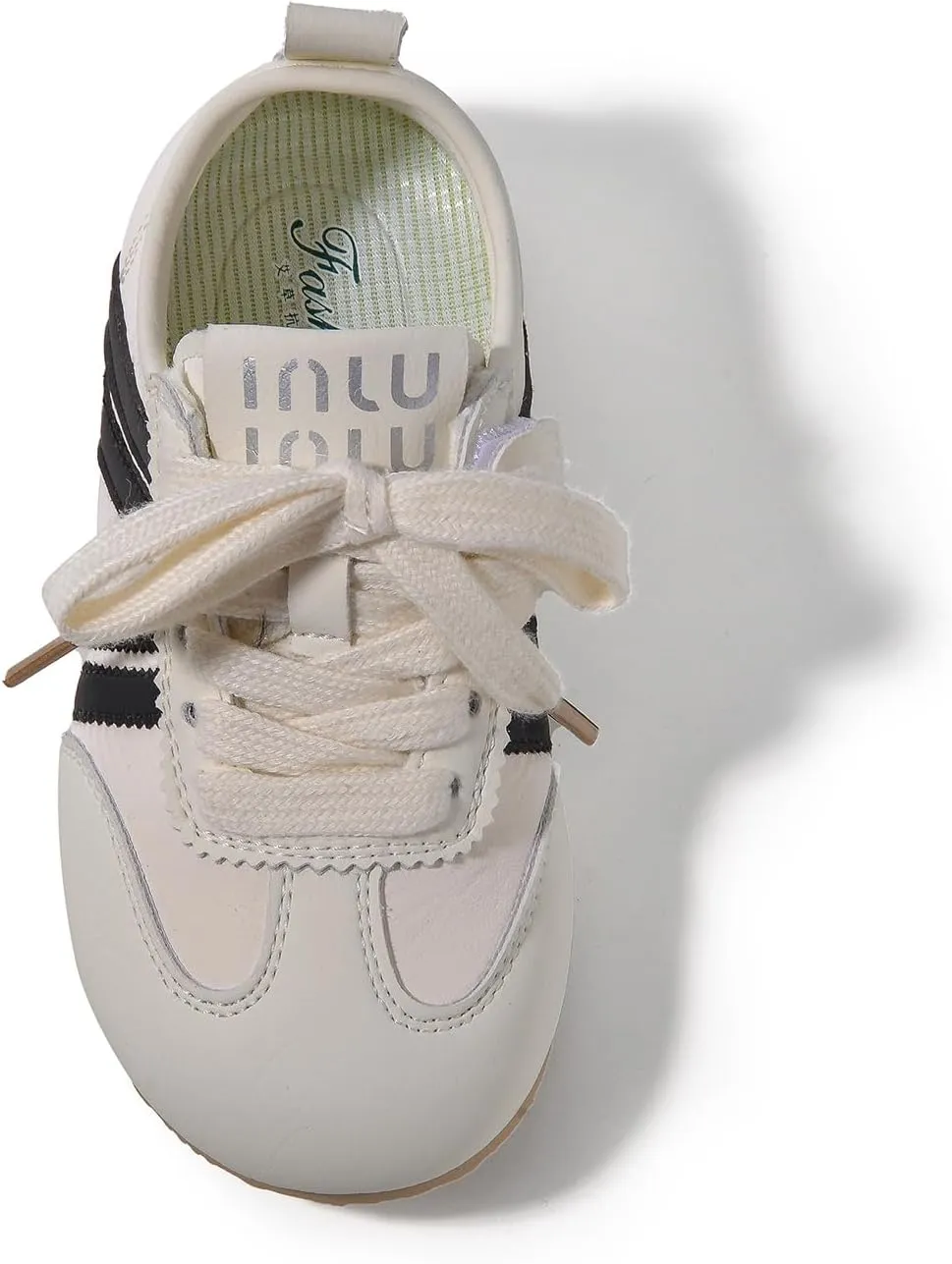 Kids Casual Athletic Sneakers, White with Black Stripes, Lace-up Style