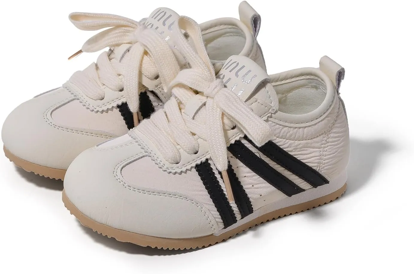 Kids Casual Athletic Sneakers, White with Black Stripes, Lace-up Style