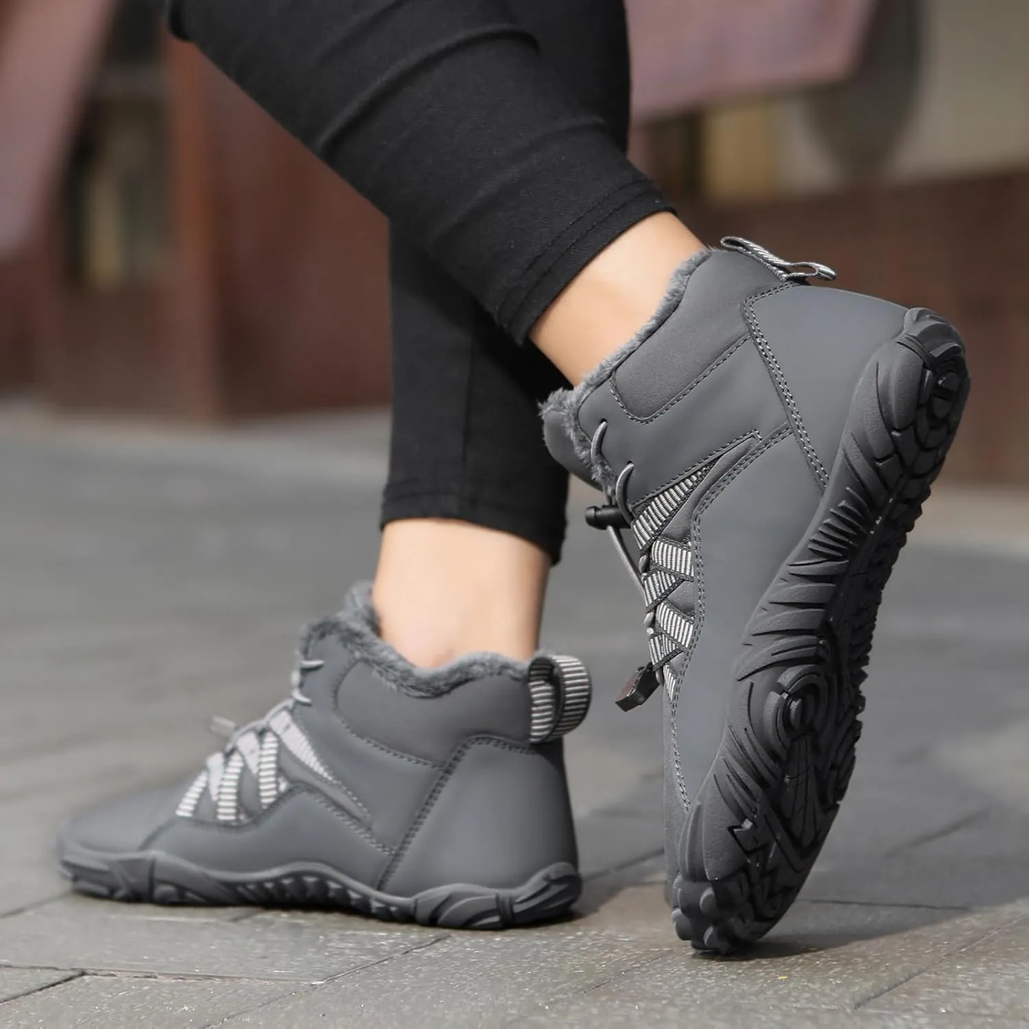 Kubbon Women's Winter Snow Boots Lightweight Fur Lined Thick Warm Adjustable Slip-On Shoes Zero Drop Boots Wide Toe Box Toes Shoes Waterproof Outdoor Hiking Sneakers