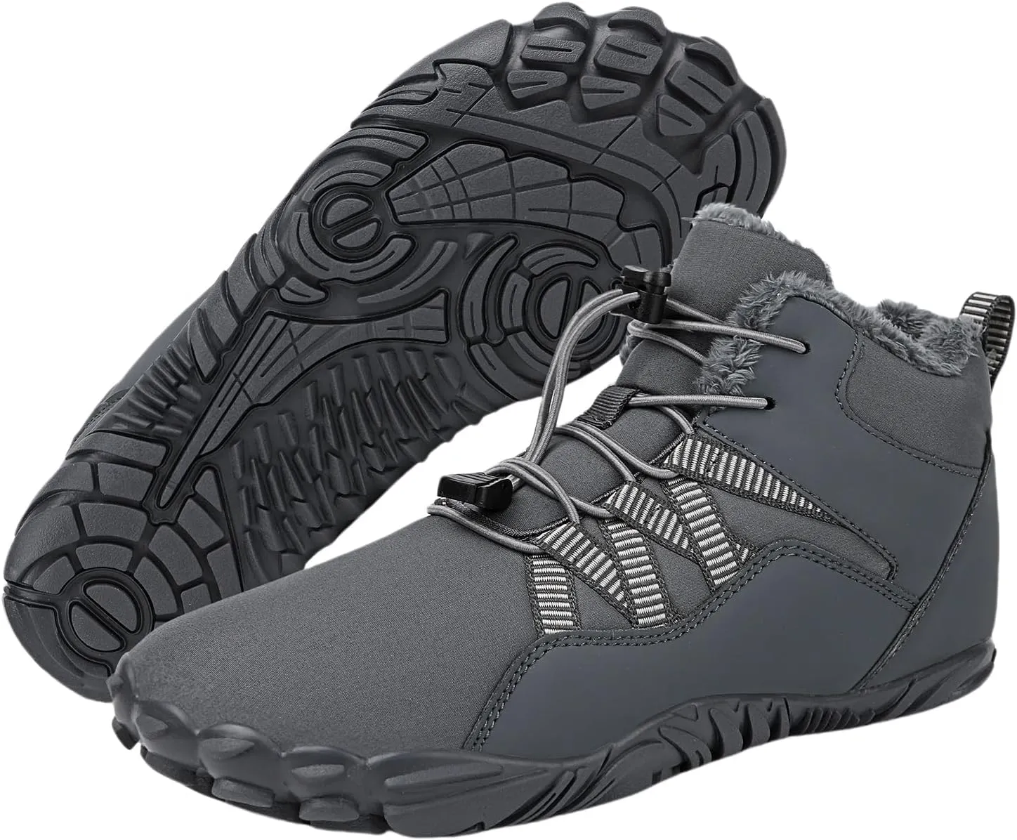 Kubbon Women's Winter Snow Boots Lightweight Fur Lined Thick Warm Adjustable Slip-On Shoes Zero Drop Boots Wide Toe Box Toes Shoes Waterproof Outdoor Hiking Sneakers