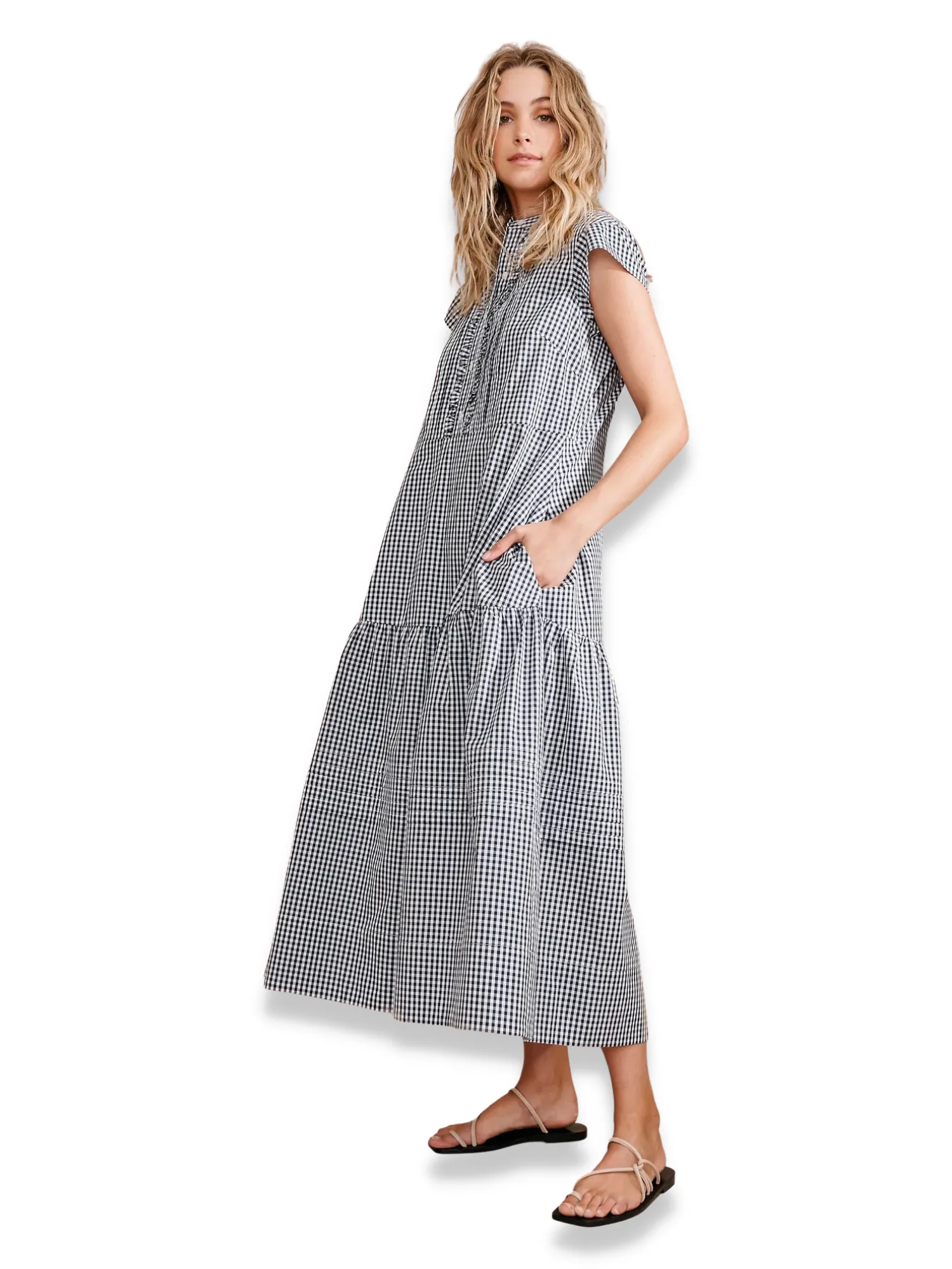 Layer'd Check Seikha Dress Navy Gingham