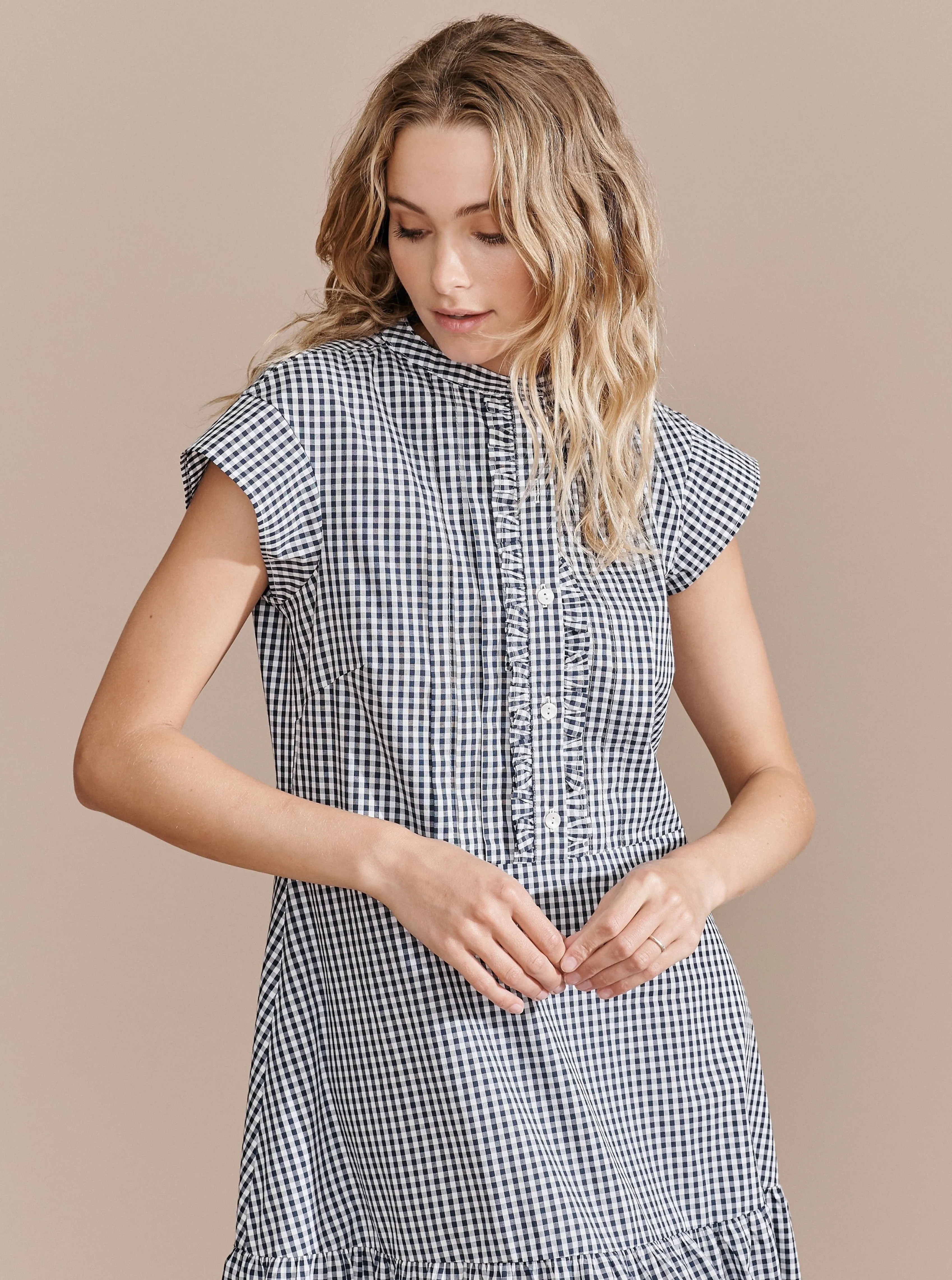 Layer'd Check Seikha Dress Navy Gingham