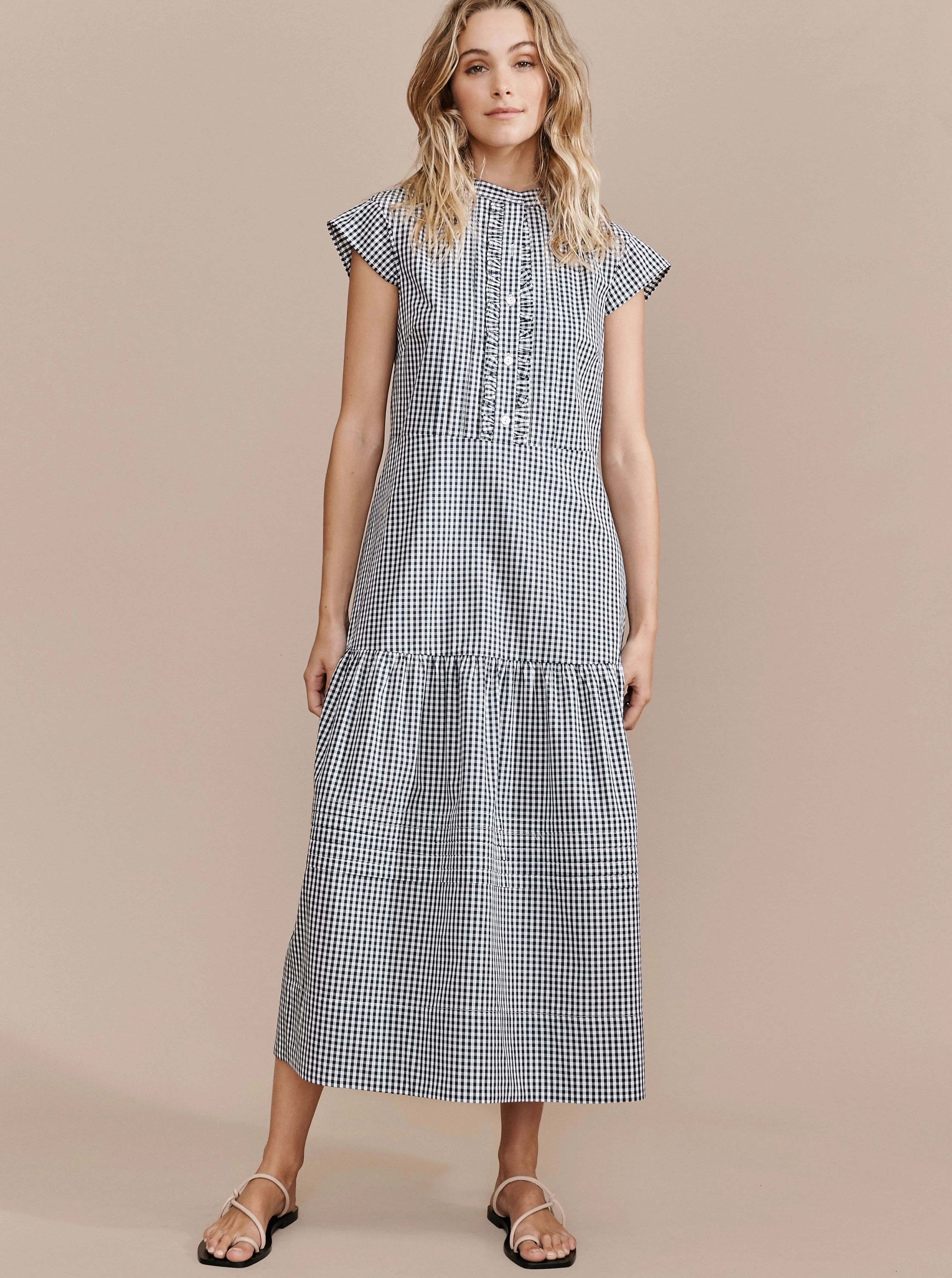 Layer'd Check Seikha Dress Navy Gingham