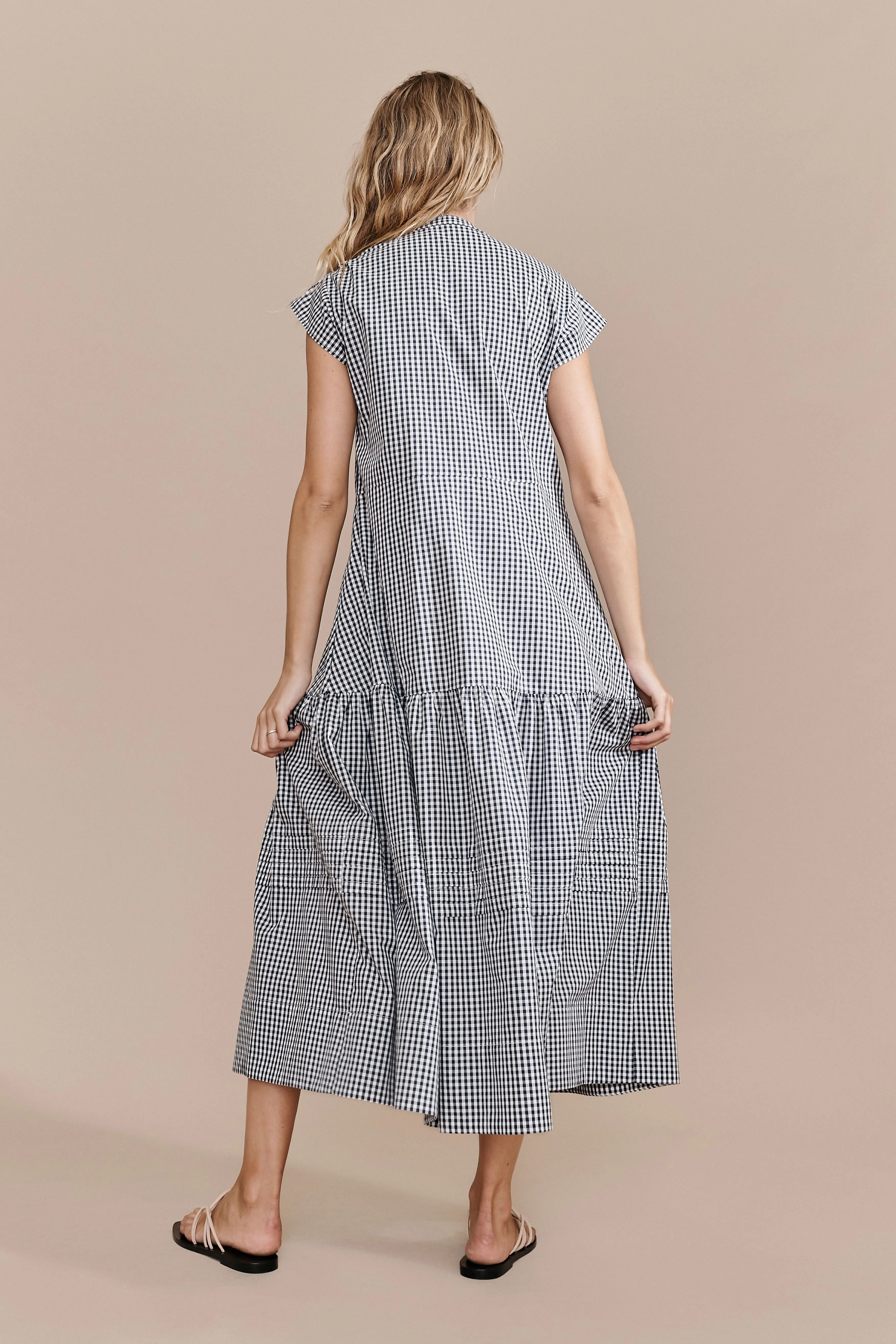 Layer'd Check Seikha Dress Navy Gingham