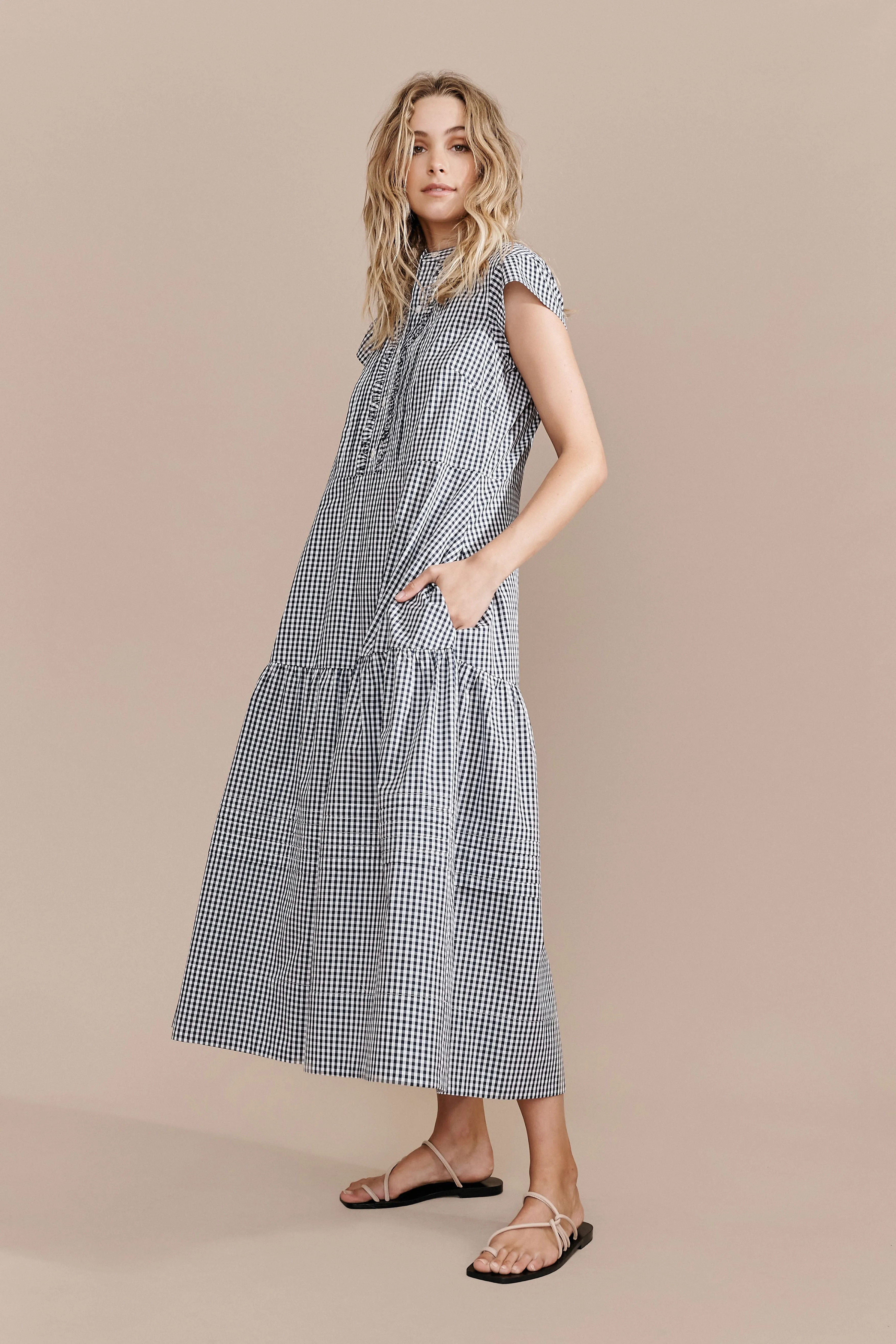 Layer'd Check Seikha Dress Navy Gingham