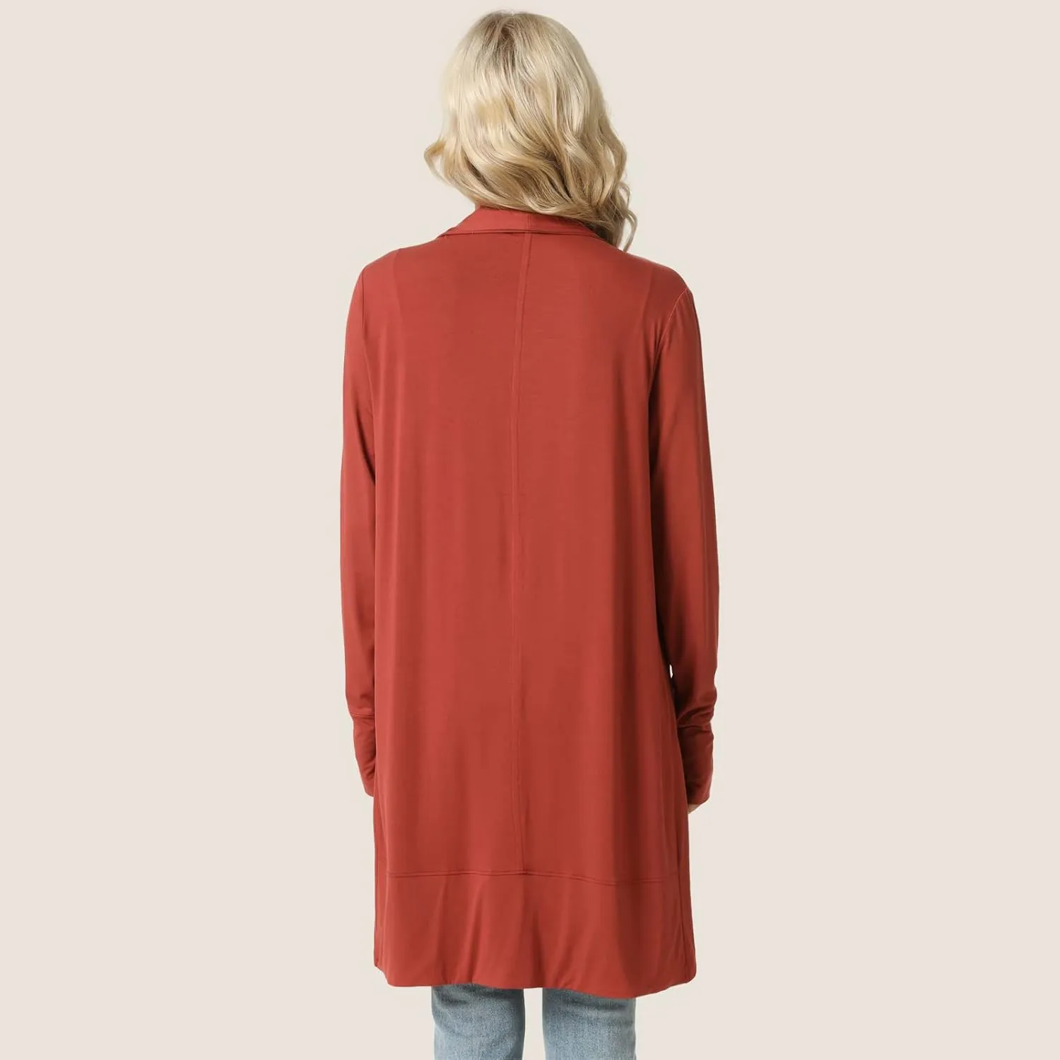 LazyCozy Women's Open-Front Long-Sleeve Cardigan Lightweight Draped Cardigan Sweaters Stretch Jersey Topper