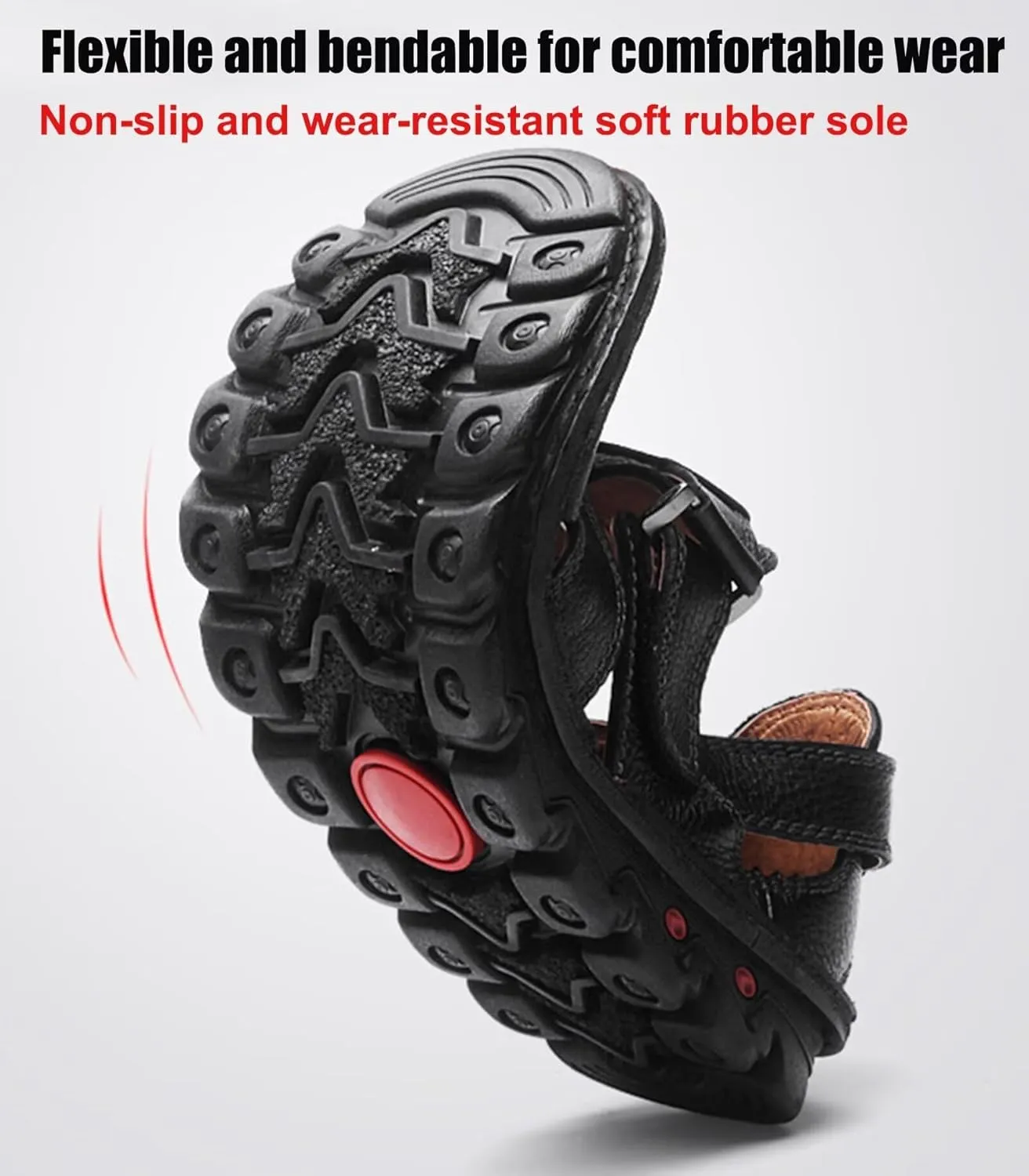 Leather Sandals Men's Closed Toe Water Shoes Summer Fisherman Sandals Athletic Outdoor Walking Hiking Sports Sandals Waterproof Beach Sandals