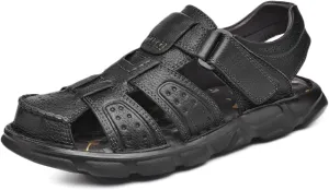 Leather Sandals Men's Closed Toe Water Shoes Summer Fisherman Sandals Athletic Outdoor Walking Hiking Sports Sandals Waterproof Beach Sandals