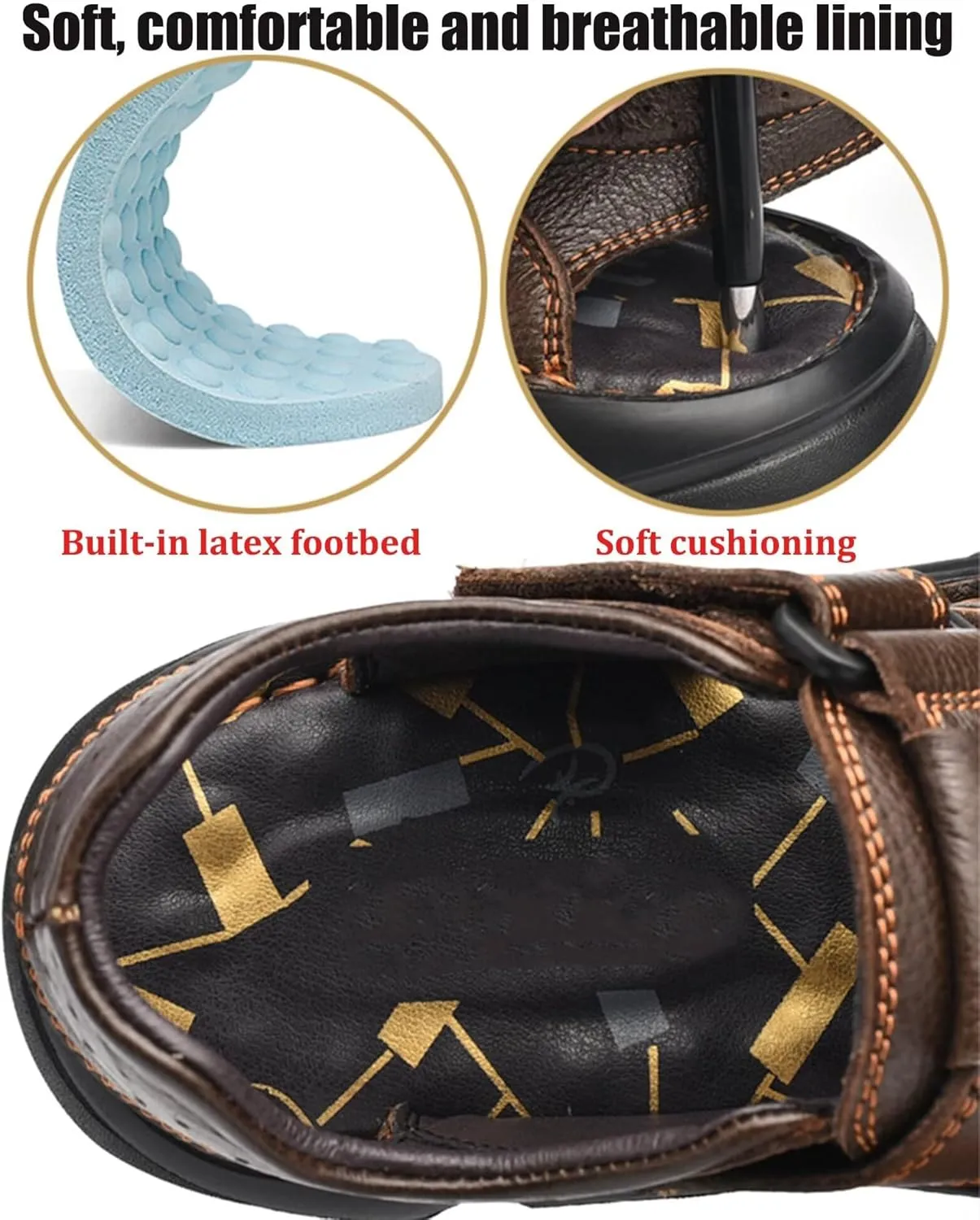 Leather Sandals Men's Closed Toe Water Shoes Summer Fisherman Sandals Athletic Outdoor Walking Hiking Sports Sandals Waterproof Beach Sandals