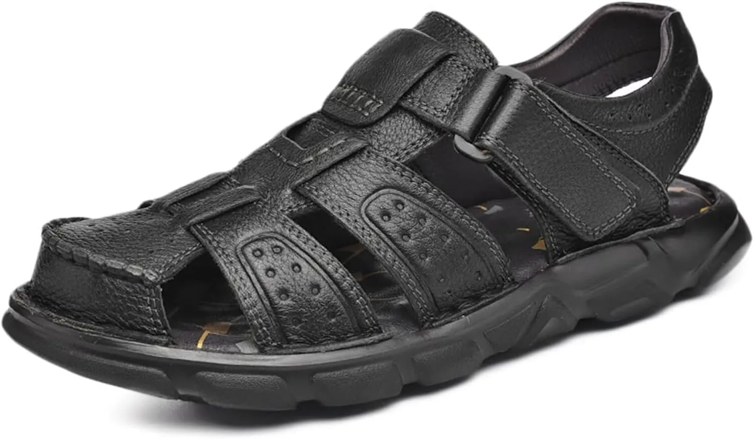 Leather Sandals Men's Closed Toe Water Shoes Summer Fisherman Sandals Athletic Outdoor Walking Hiking Sports Sandals Waterproof Beach Sandals