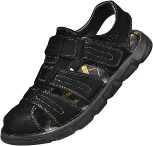 Leather Sandals Men's Closed Toe Water Shoes Summer Fisherman Sandals Athletic Outdoor Walking Hiking Sports Sandals Waterproof Beach Sandals