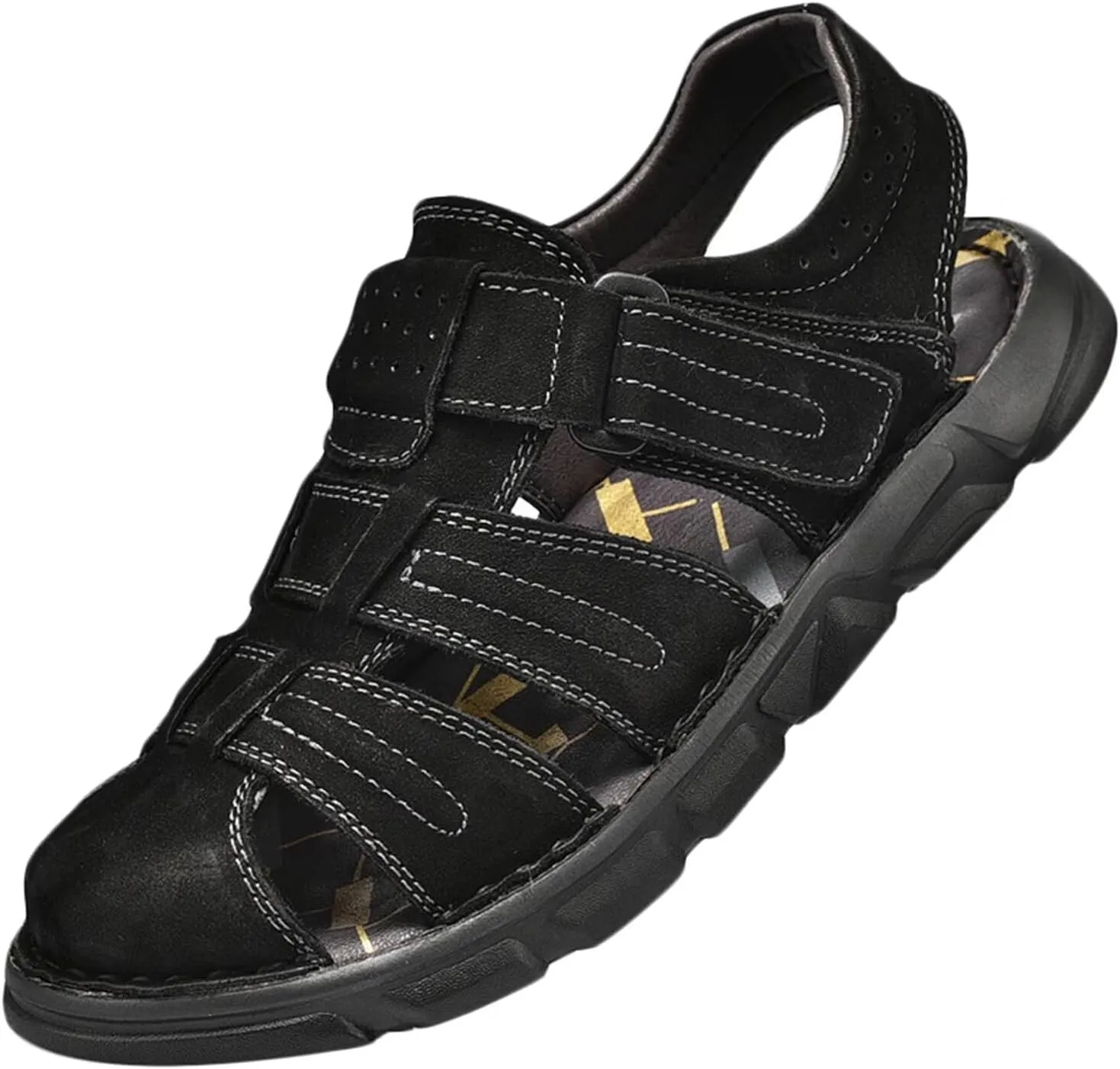 Leather Sandals Men's Closed Toe Water Shoes Summer Fisherman Sandals Athletic Outdoor Walking Hiking Sports Sandals Waterproof Beach Sandals