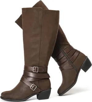 Luoika Women's Extra Wide Calf Slouchy Knee High Boots, Wide Width Knee-High Boots Low Stacked Heel Side Zipper Winter Fall Tall Boots.