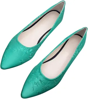 LUXINYU Women Dress Shoes Pointed Toe Satin Embroidered Upper Slip on Ballet Flats Comfortable Work Flats Low Heel Daily Walking Shoes Prom Party Shoes